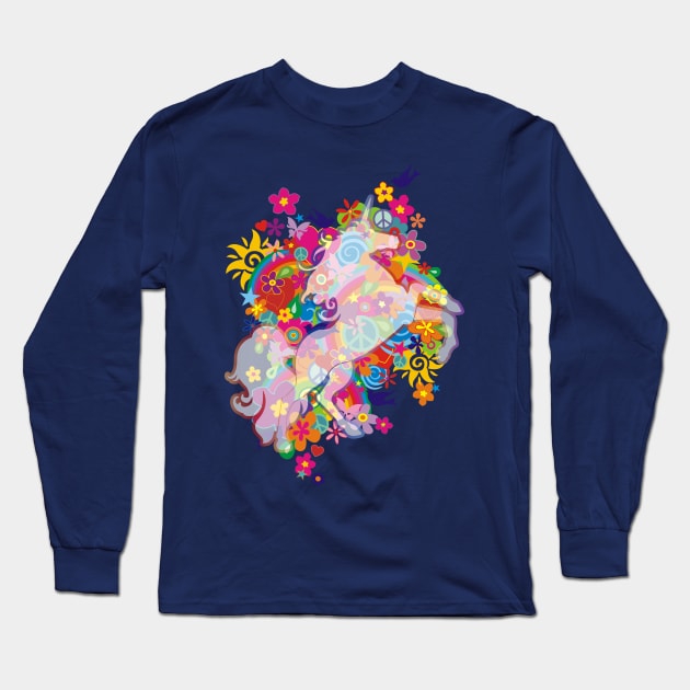 New Flower Power Rainbow Unicorn Long Sleeve T-Shirt by EDDArt